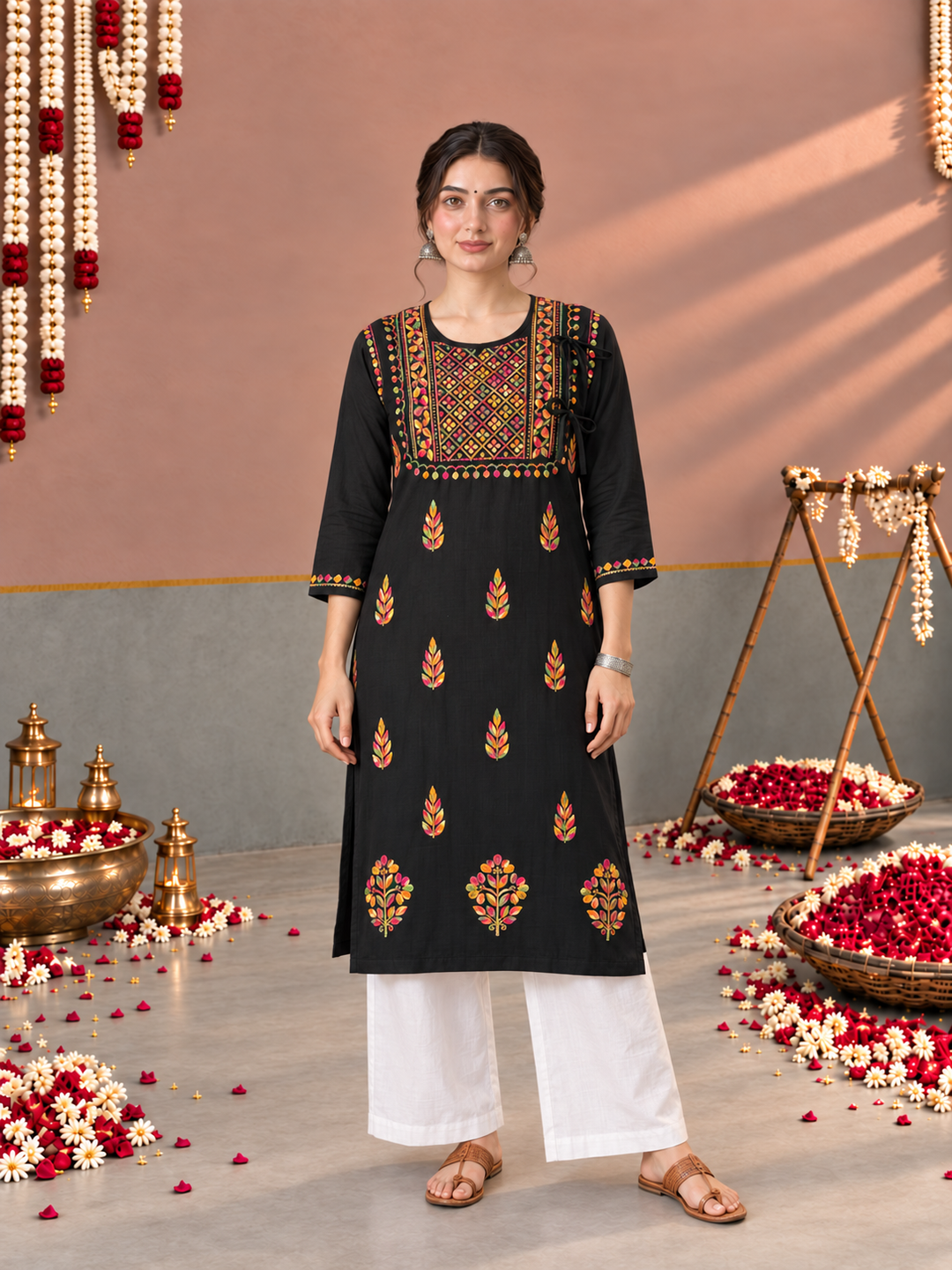 Payal Chikankari Black Multi Cotton Straight Kurta