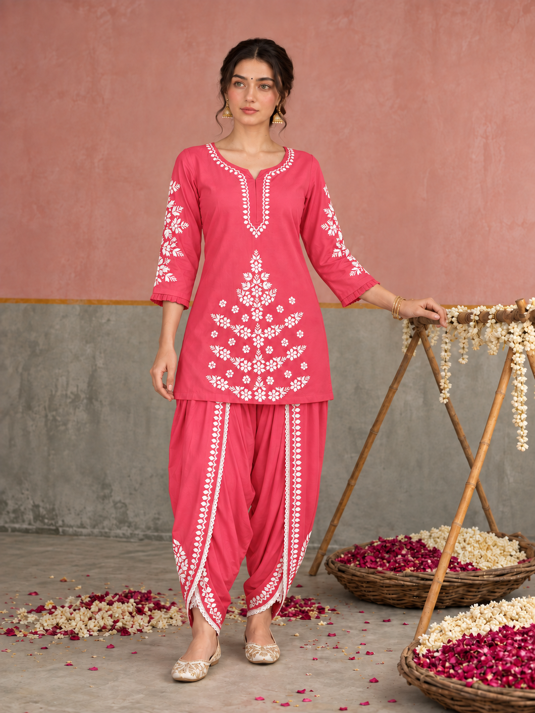 Sahiba Chikankari Rayon Short Kurti and Dhoti Pant Co-ord Set