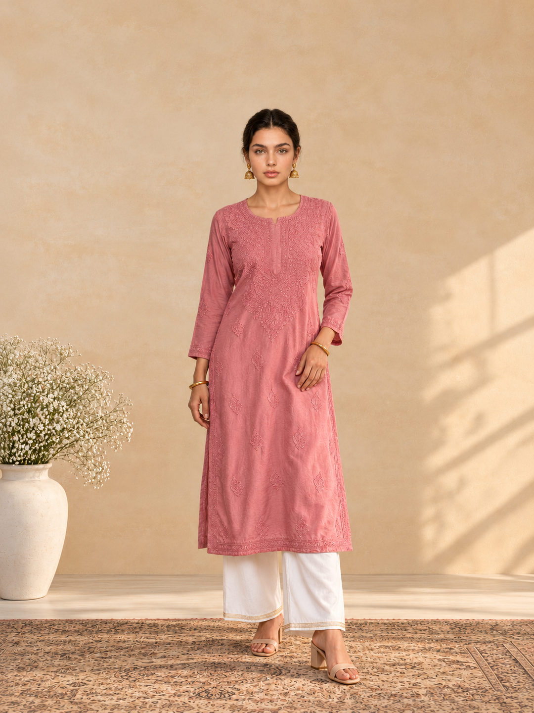Shraddha Chanderi Chikankari Straight Kurta