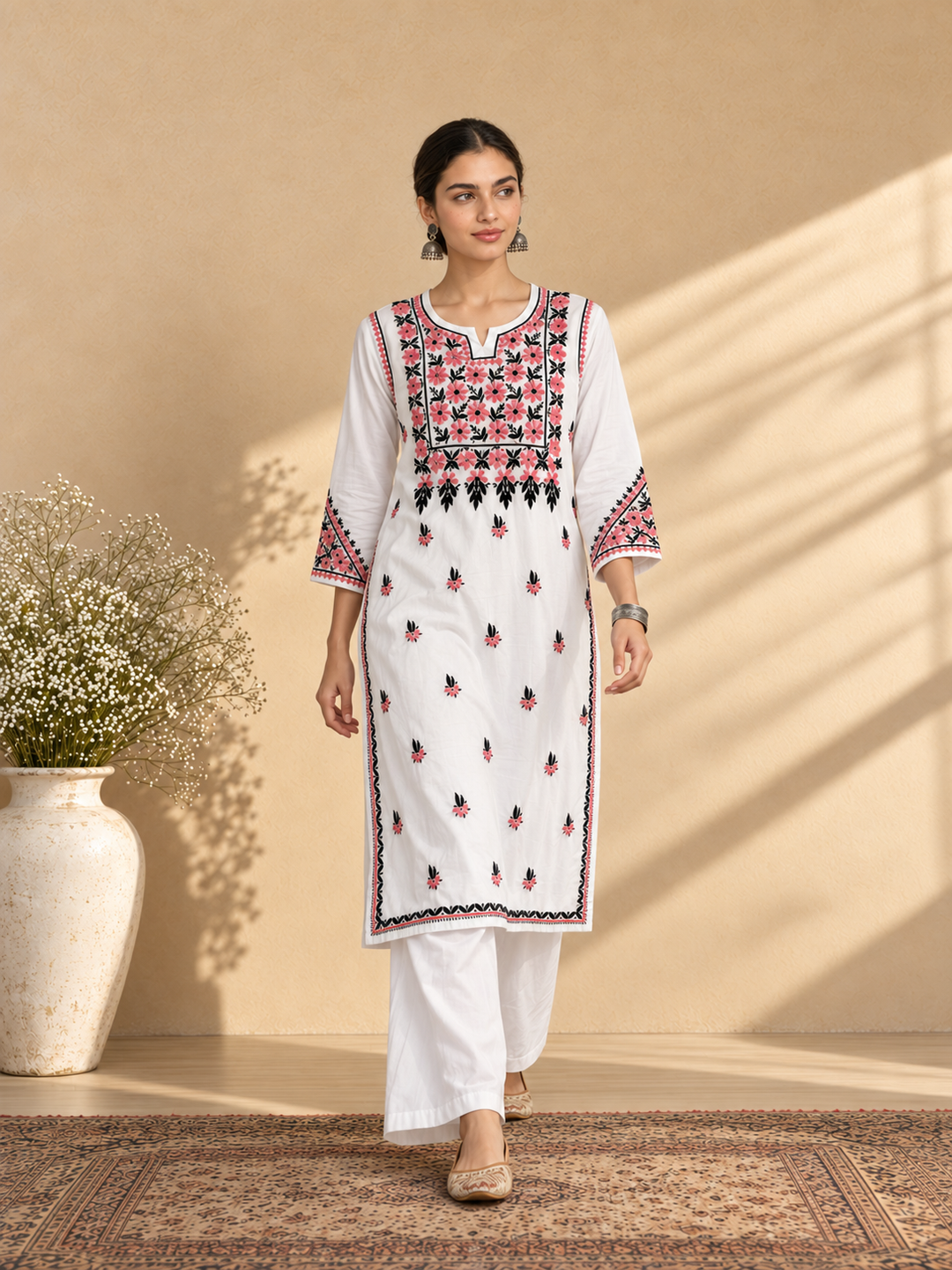 Laila Cotton Chikankari Straight Kurta