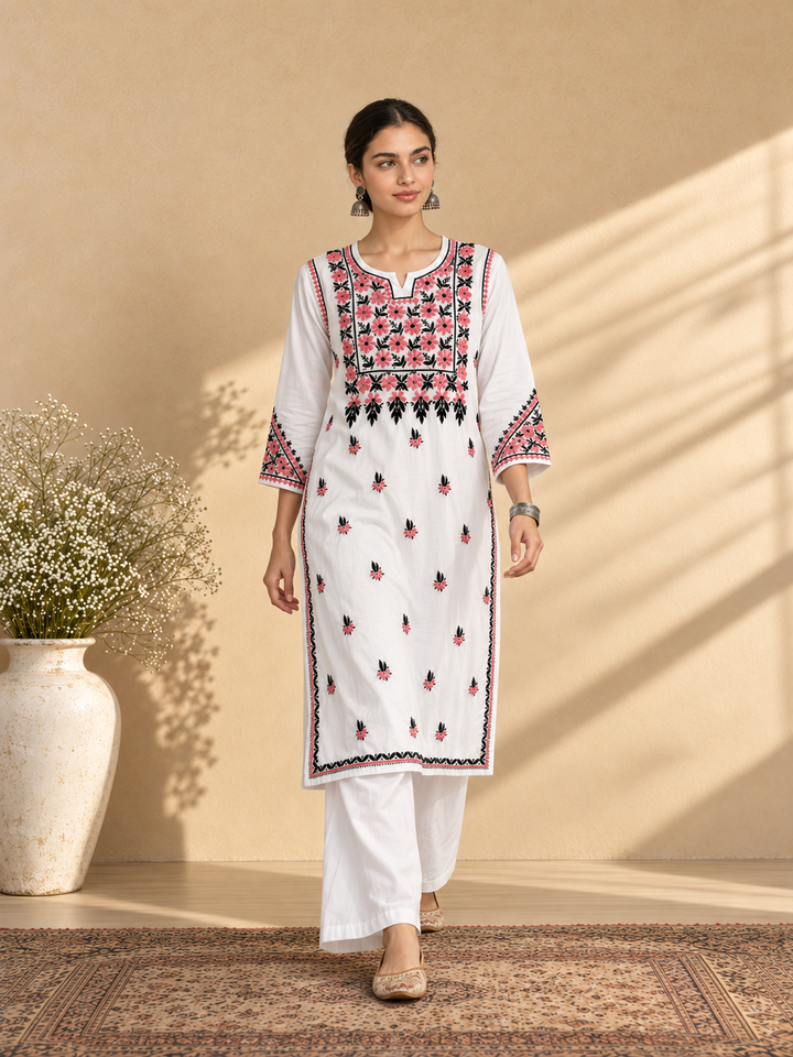 Laila Cotton Chikankari Straight Kurta