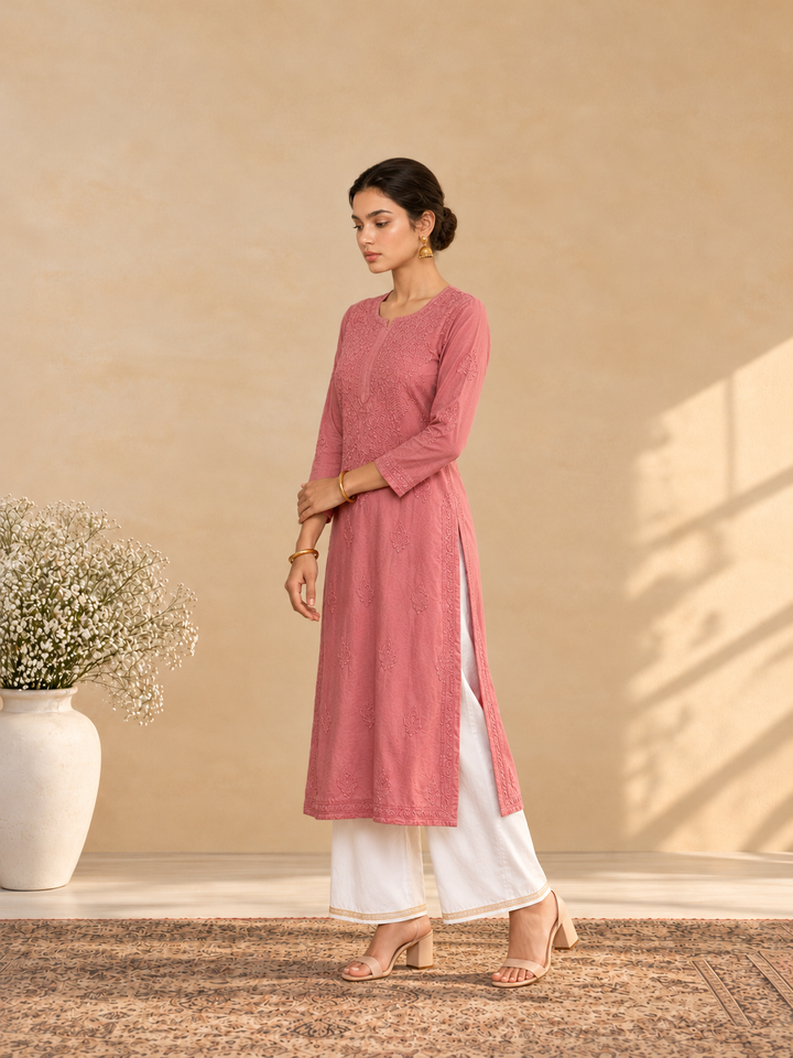 Shraddha Chanderi Chikankari Straight Kurta