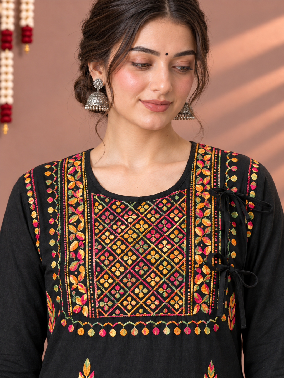 Payal Chikankari Black Multi Cotton Straight Kurta