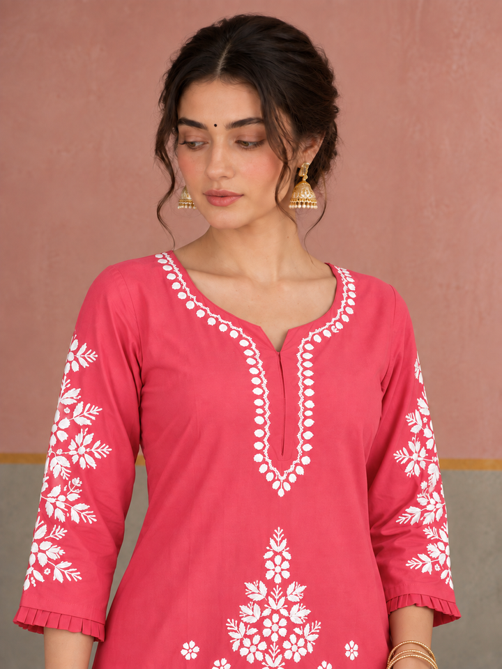 Sahiba Chikankari Rayon Short Kurti and Dhoti Pant Co-ord Set