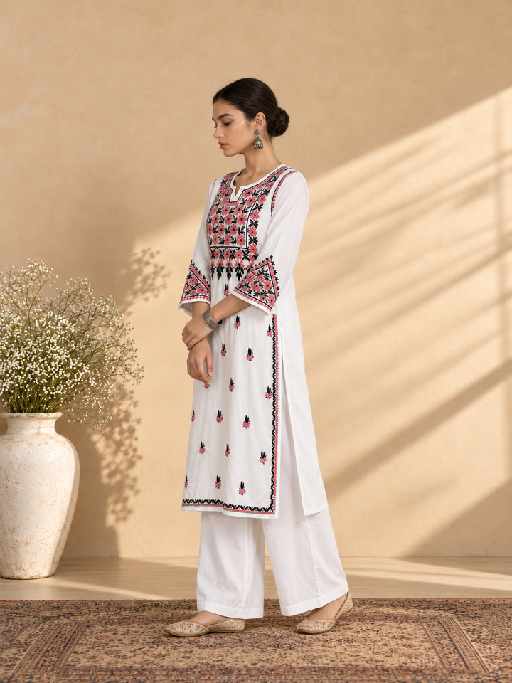 Laila Cotton Chikankari Straight Kurta