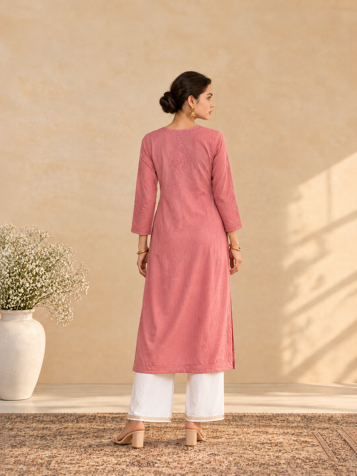 Shraddha Chanderi Chikankari Straight Kurta