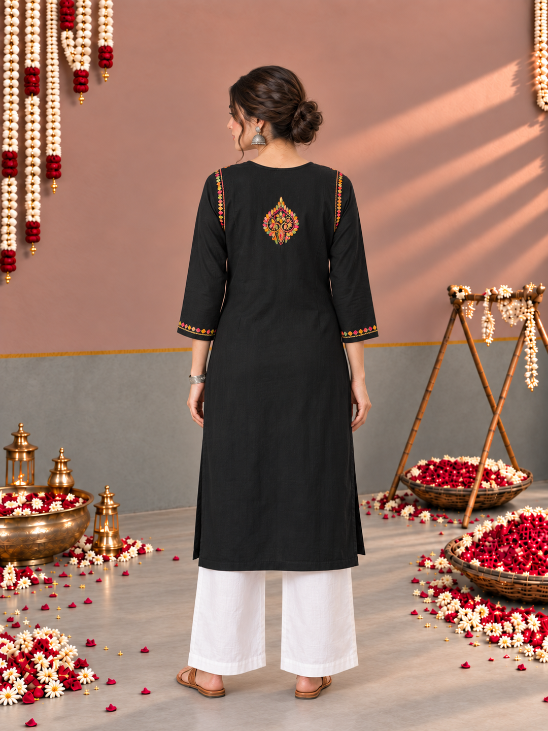 Payal Chikankari Black Multi Cotton Straight Kurta