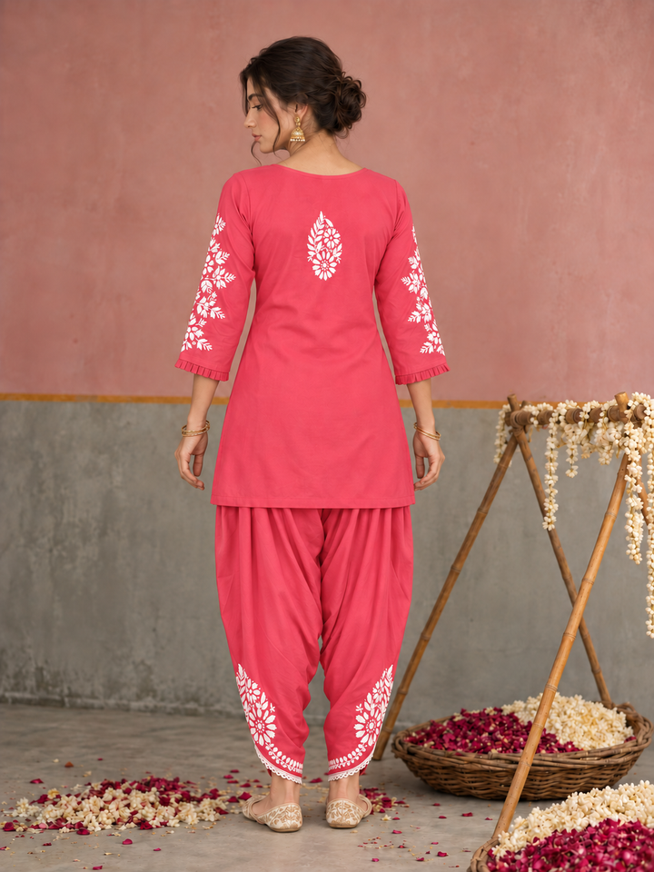Sahiba Chikankari Rayon Short Kurti and Dhoti Pant Co-ord Set