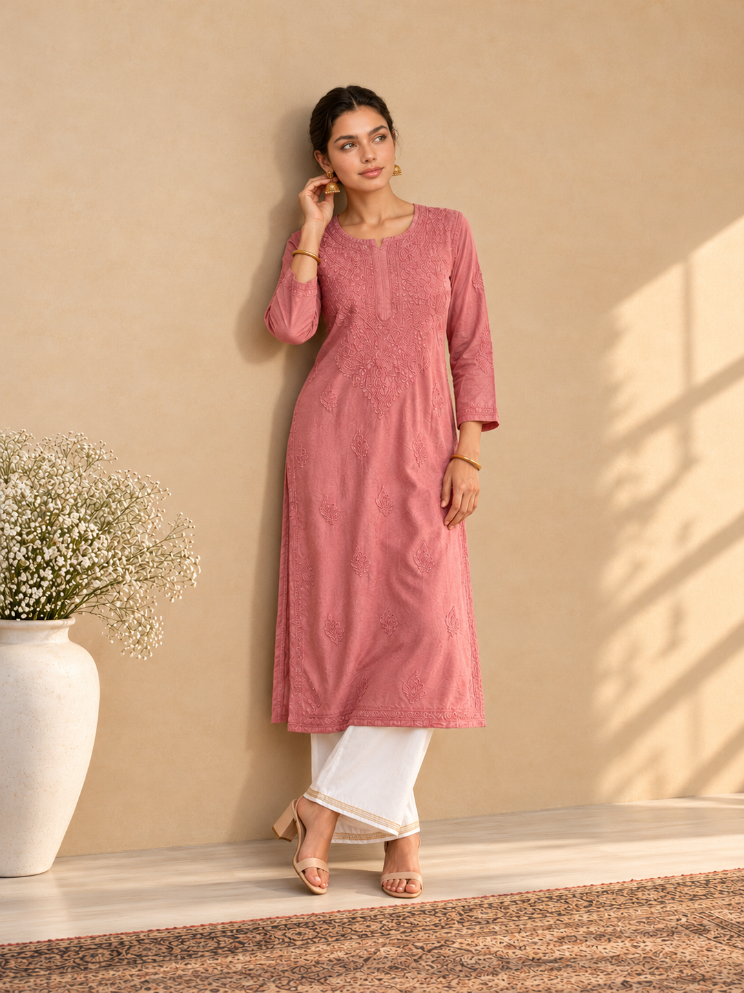 Shraddha Chanderi Chikankari Straight Kurta