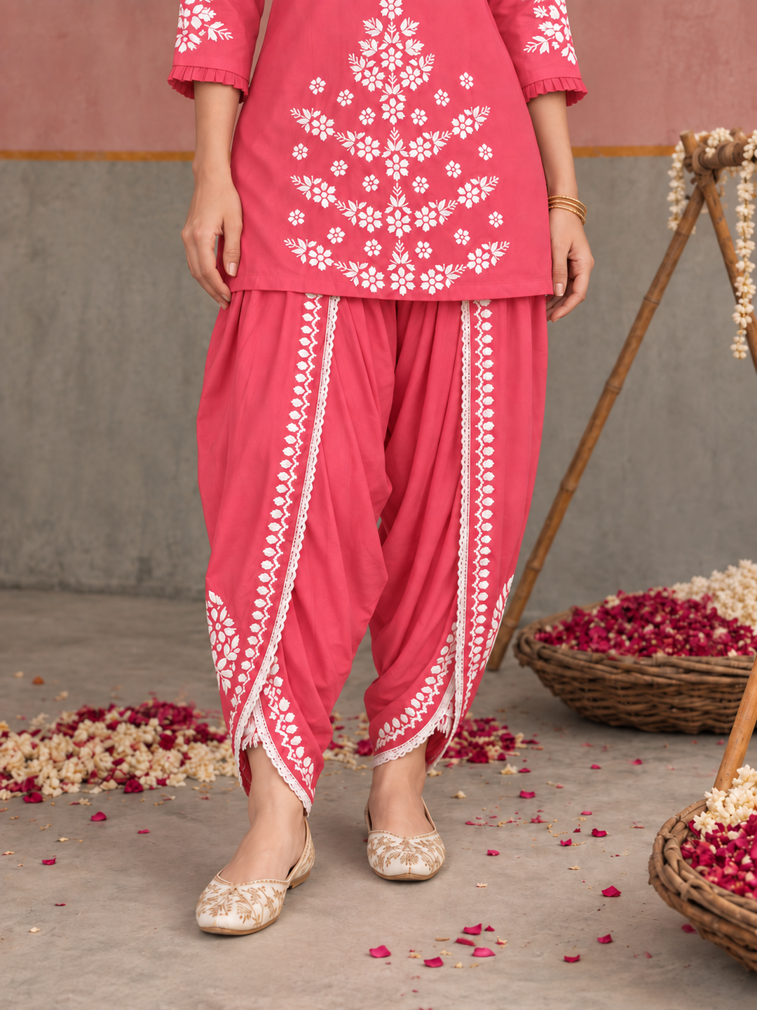 Sahiba Chikankari Rayon Short Kurti and Dhoti Pant Co-ord Set