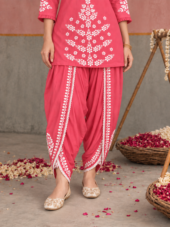 Sahiba Chikankari Rayon Short Kurti and Dhoti Pant Co-ord Set