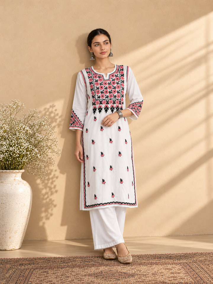 Laila Cotton Chikankari Straight Kurta