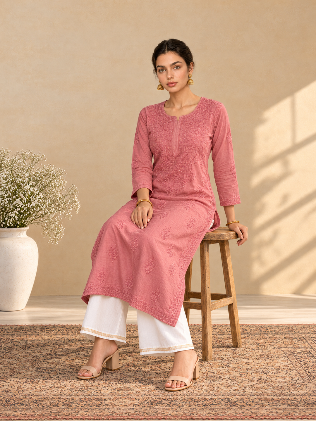 Shraddha Chanderi Chikankari Straight Kurta