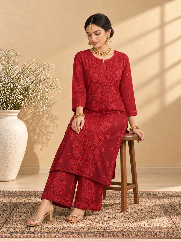 Shireen Modal Chikankari Ombre Co-ord Set