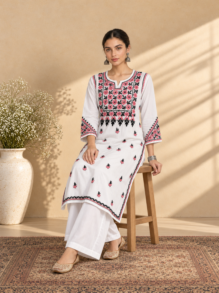 Laila Cotton Chikankari Straight Kurta