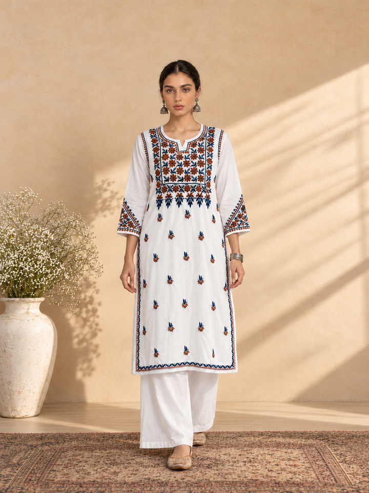Laila Cotton Chikankari Straight Kurta