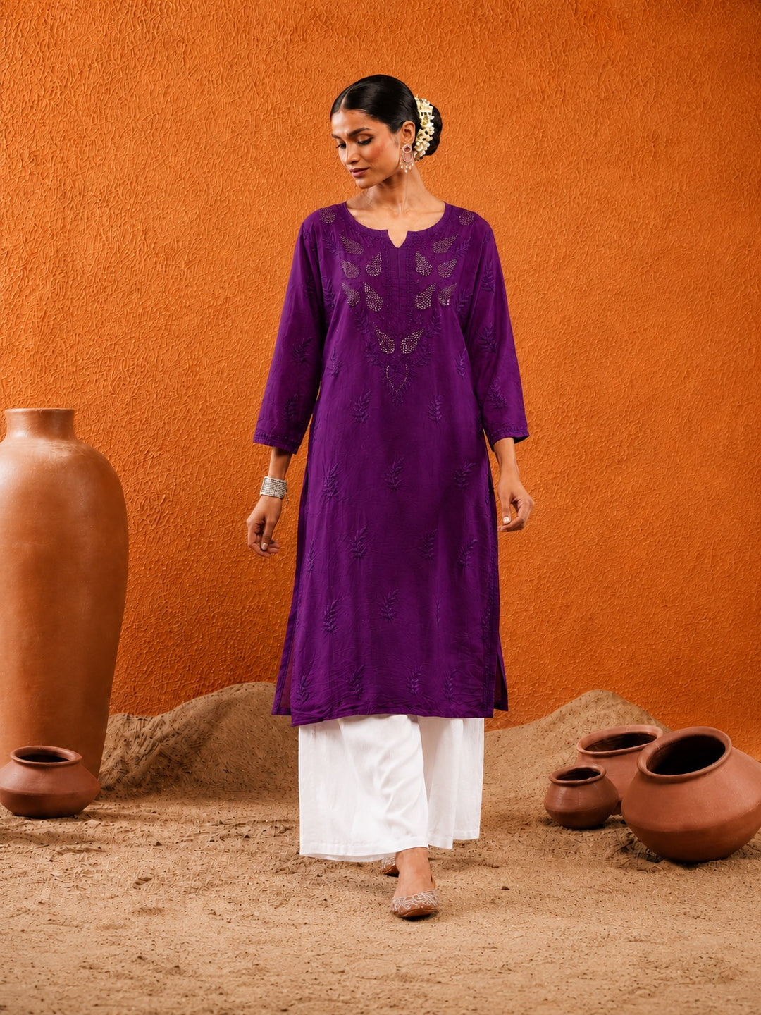 Karisma Chanderi Chikankari Mukaish Straight Kurta