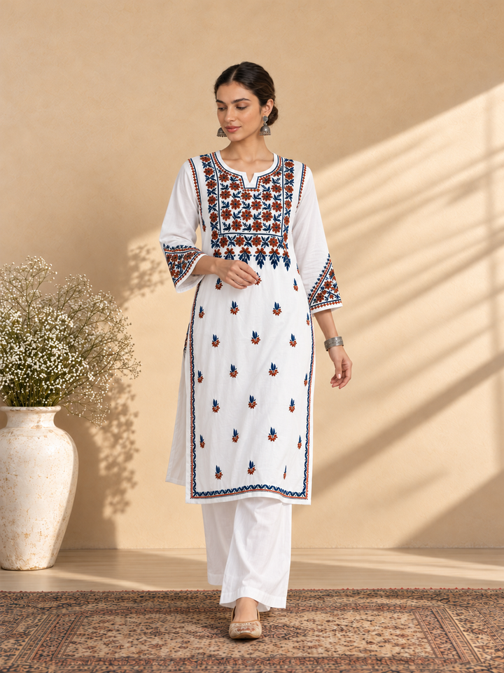 Laila Cotton Chikankari Straight Kurta