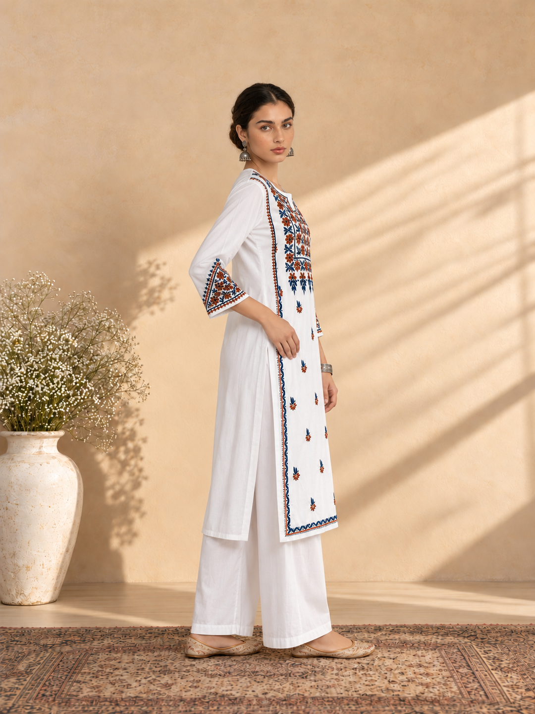 Laila Cotton Chikankari Straight Kurta