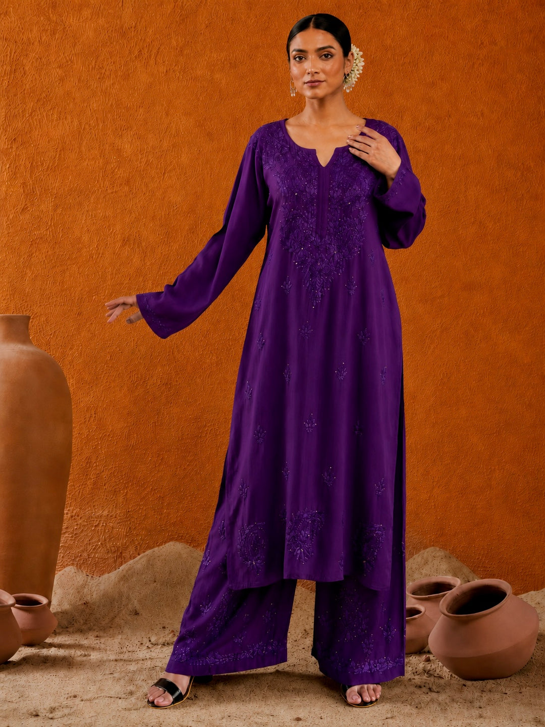 Avika Rayon Chikankari Mukaish Co-ord Set