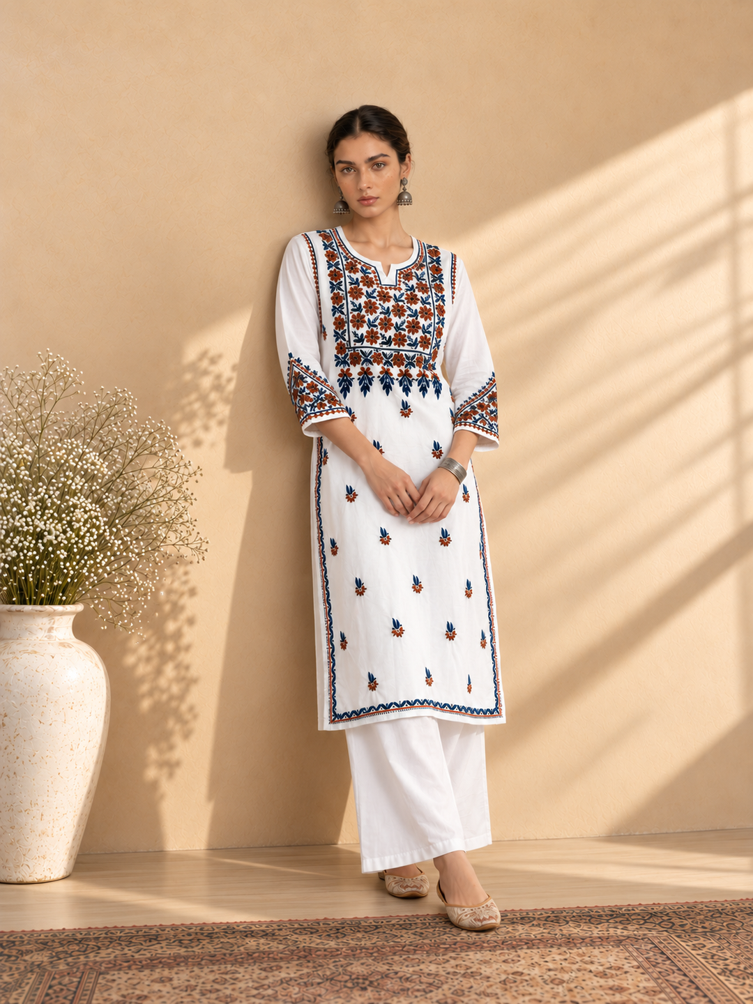 Laila Cotton Chikankari Straight Kurta