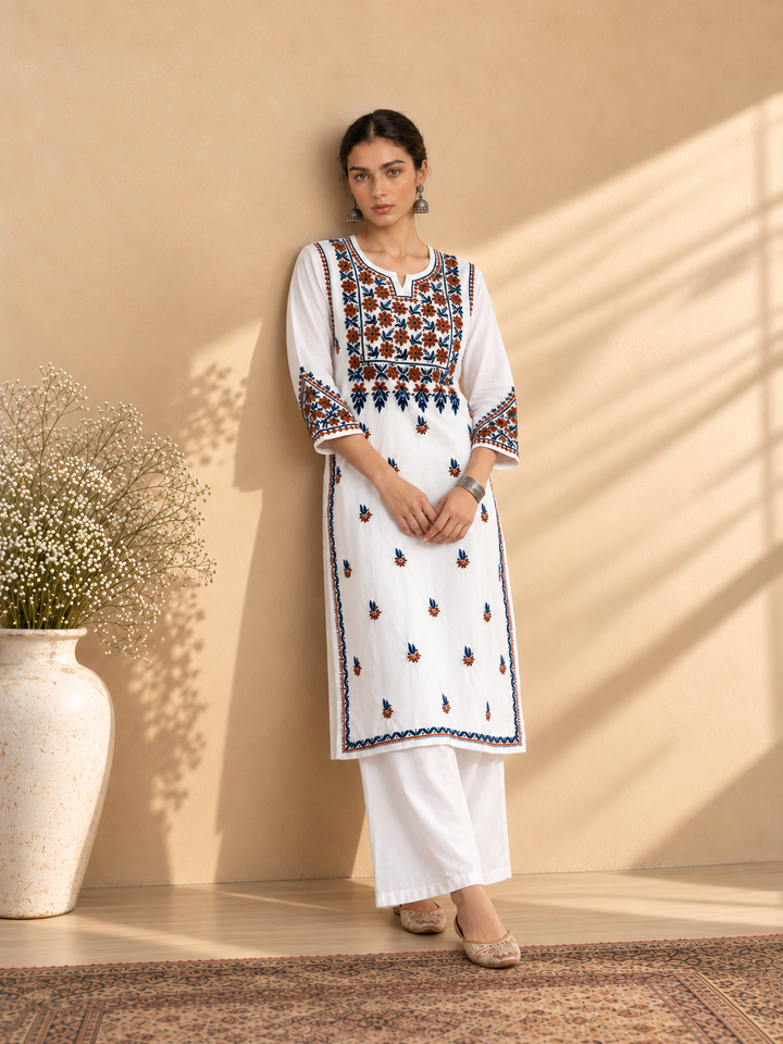 Laila Cotton Chikankari Straight Kurta