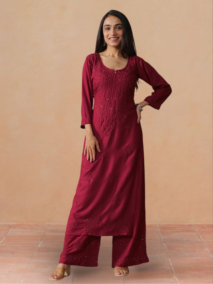 Avika Rayon Chikankari Mukaish Co-ord Set