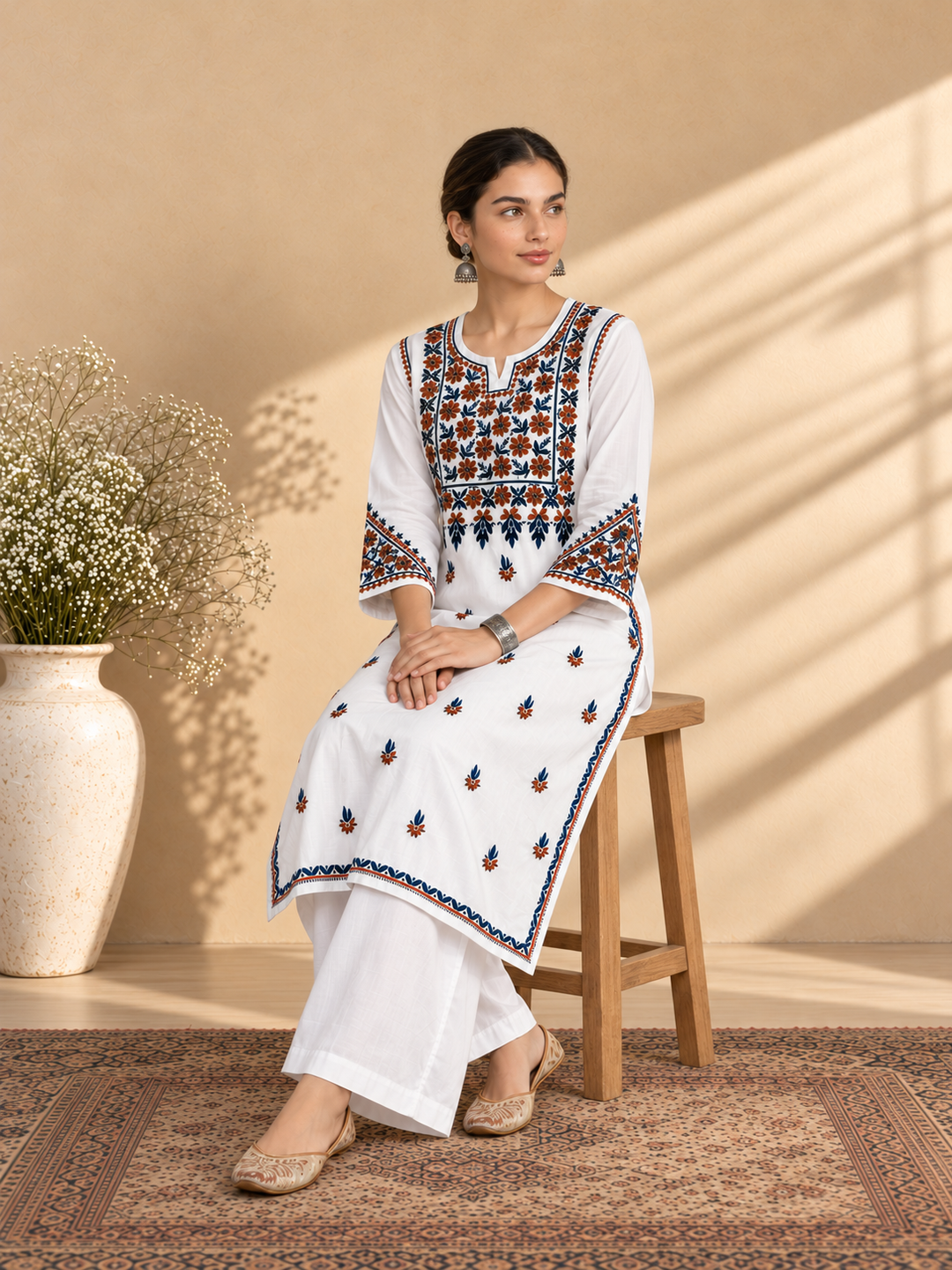 Laila Cotton Chikankari Straight Kurta