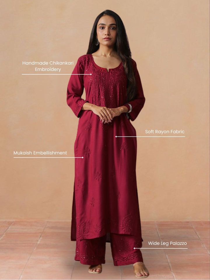 Avika Rayon Chikankari Mukaish Co-ord Set