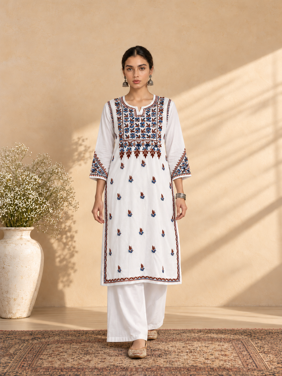 Laila Cotton Chikankari Straight Kurta