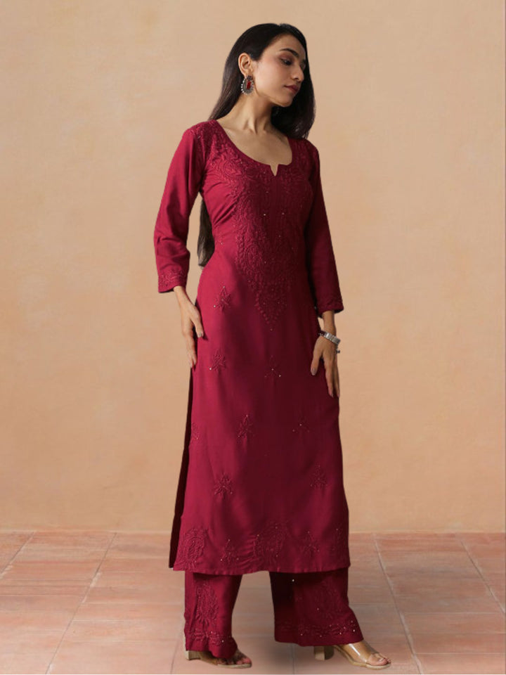 Avika Rayon Chikankari Mukaish Co-ord Set