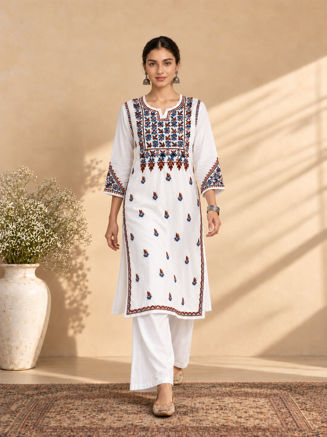 Laila Cotton Chikankari Straight Kurta