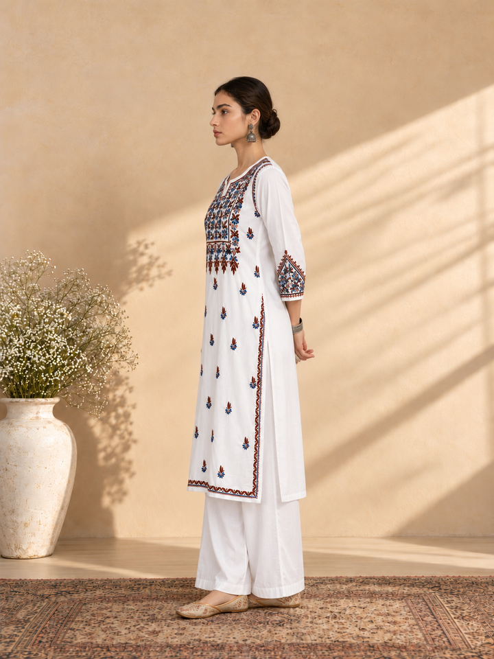 Laila Cotton Chikankari Straight Kurta