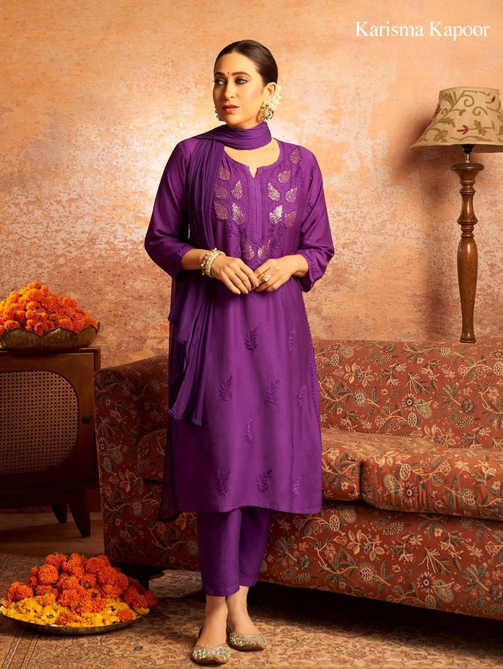 Karisma Chanderi Chikankari Mukaish Straight Kurta