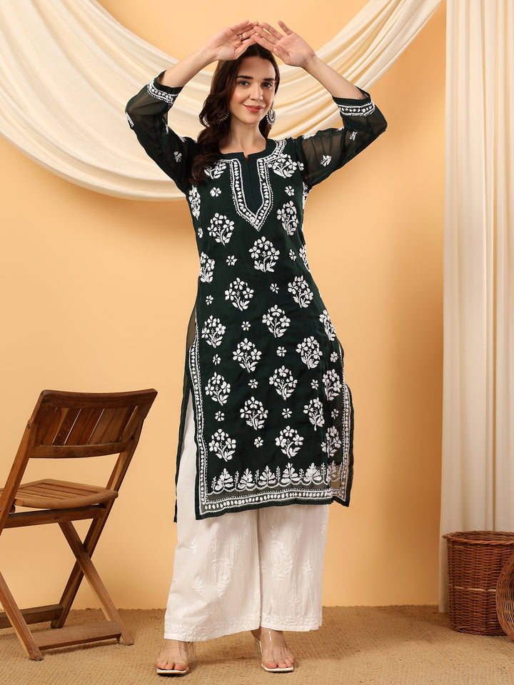 Jannat Chikankari Sheer Georgette Straight Kurta