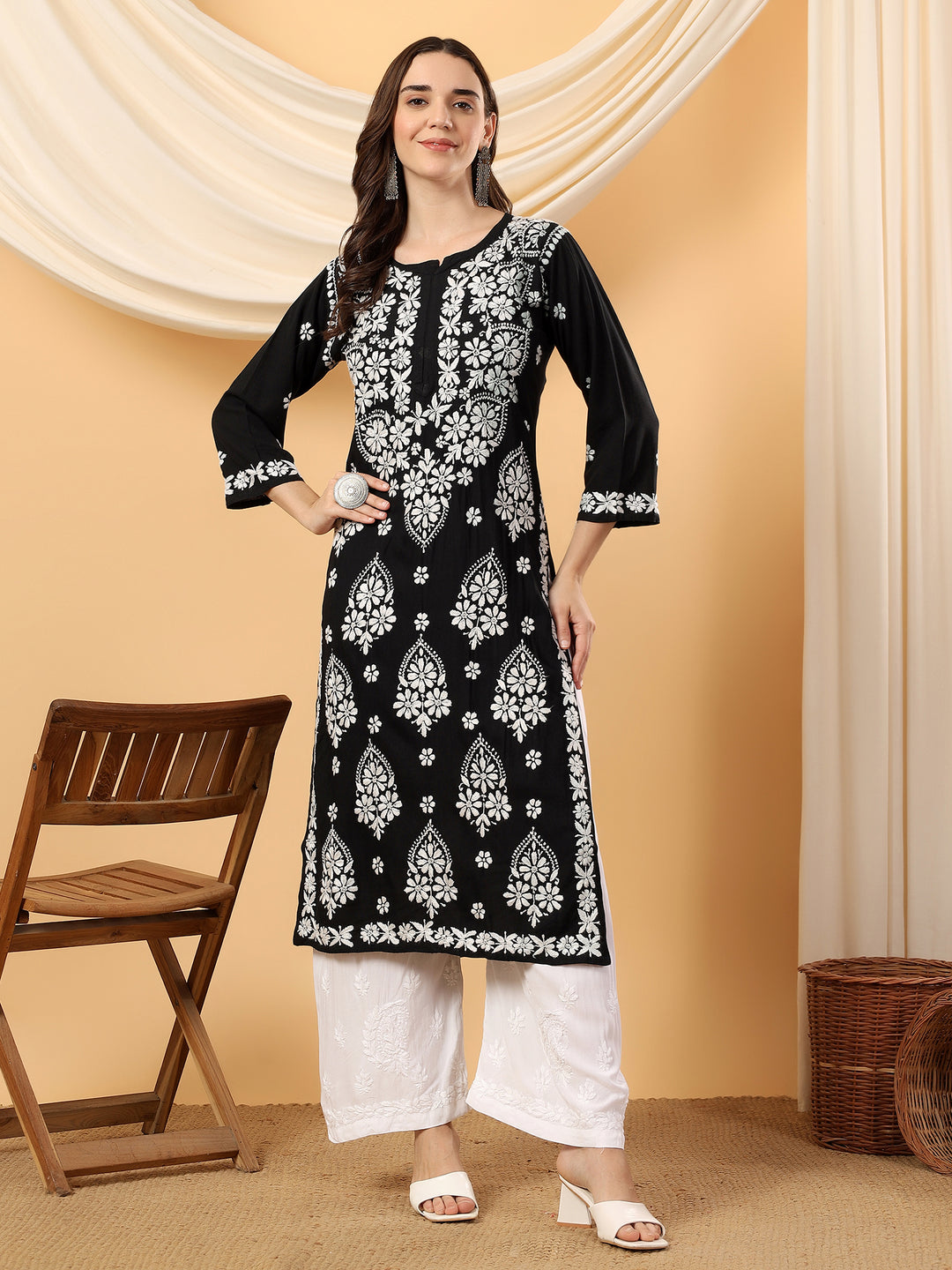 Rosy Chikankari Rayon Straight Kurta