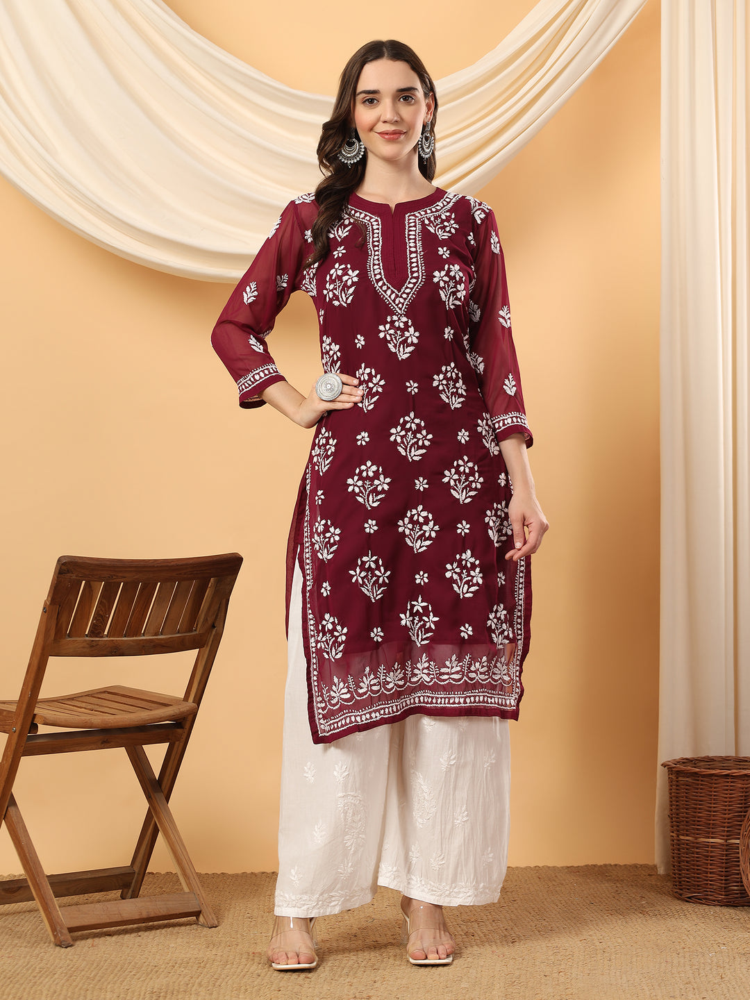 Jannat Chikankari Sheer Georgette Straight Kurta