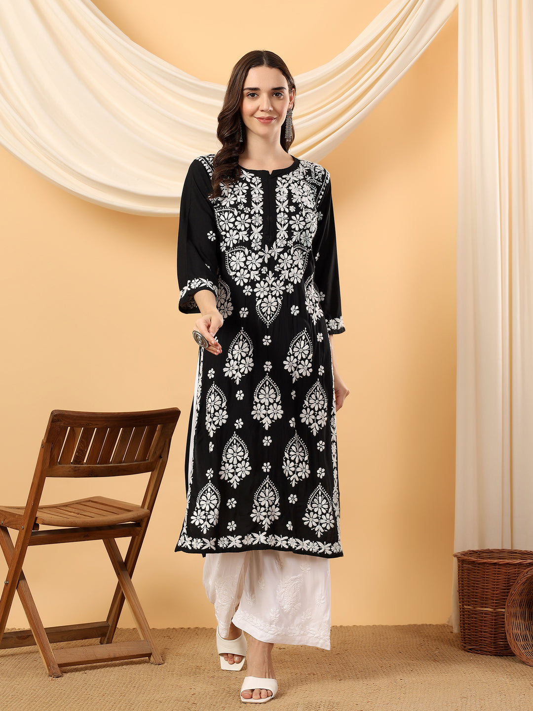 Rosy Chikankari Rayon Straight Kurta