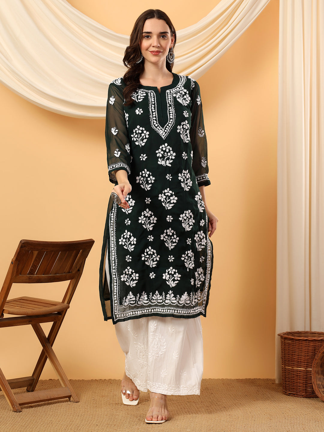 Jannat Chikankari Sheer Georgette Straight Kurta