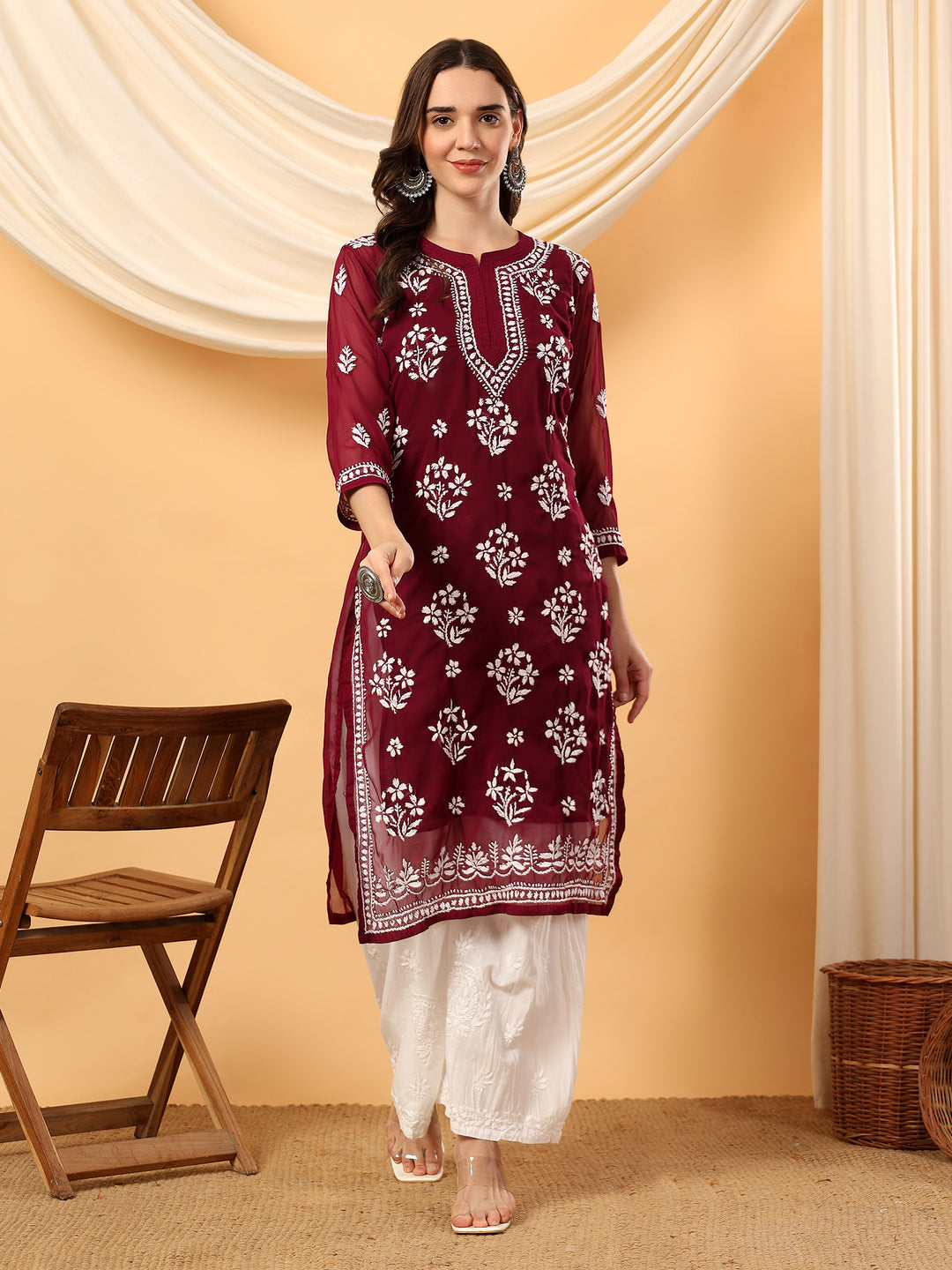 Jannat Chikankari Sheer Georgette Straight Kurta