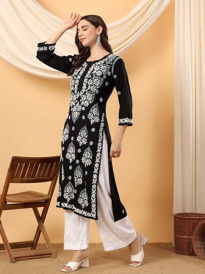 Rosy Chikankari Rayon Straight Kurta