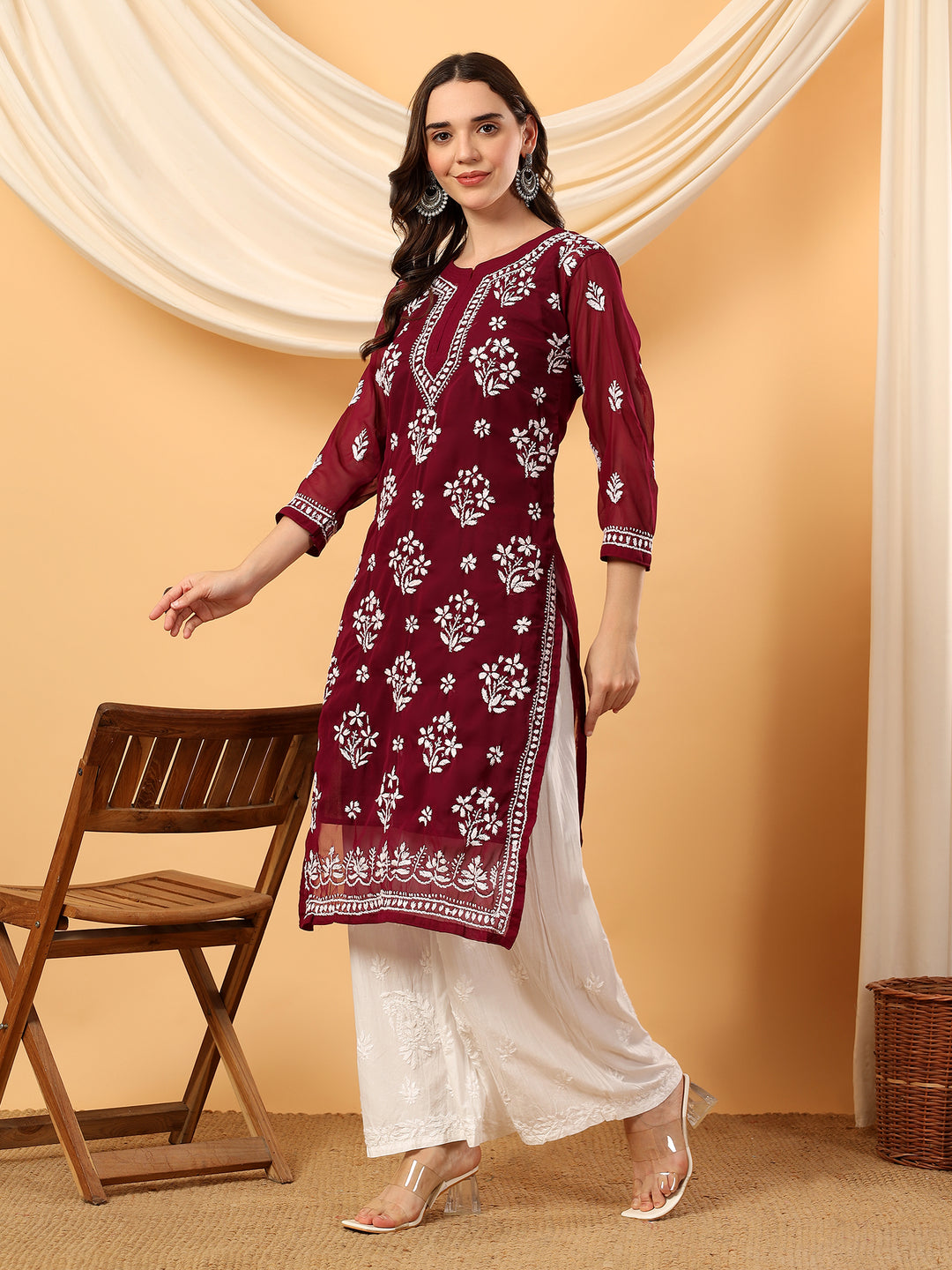 Jannat Chikankari Sheer Georgette Straight Kurta