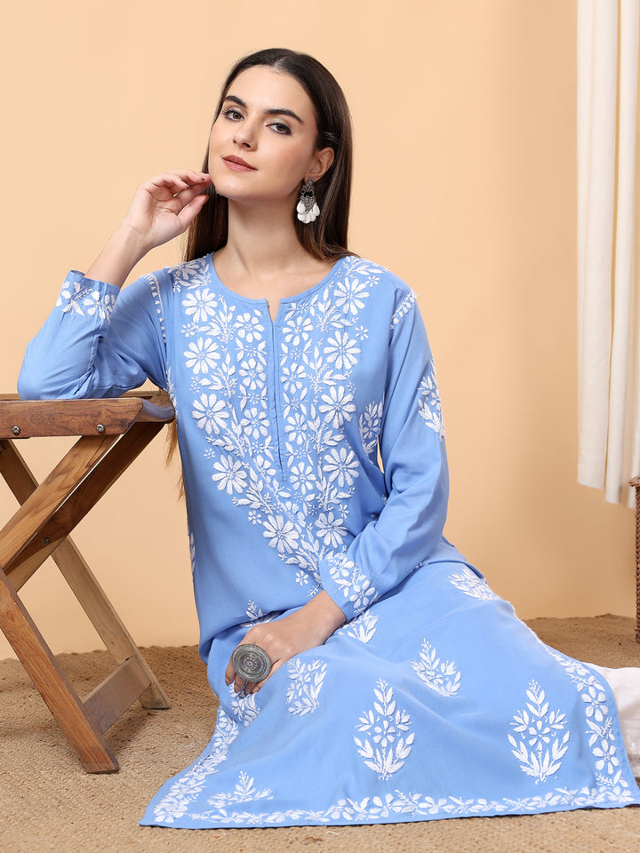 Jahnvi Chikankari Rayon Straight Kurta