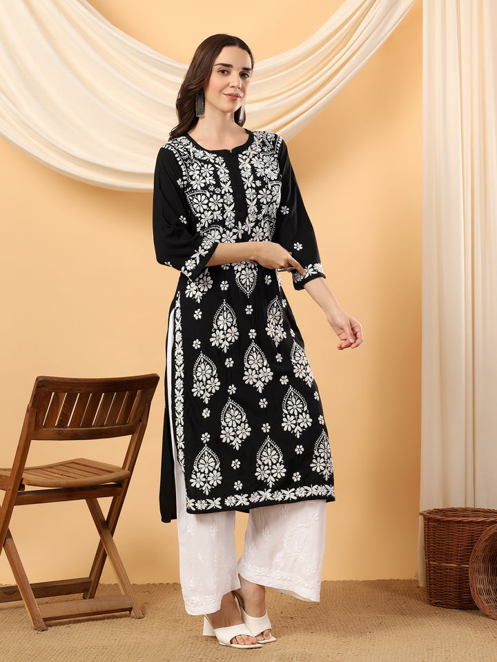 Rosy Chikankari Rayon Straight Kurta