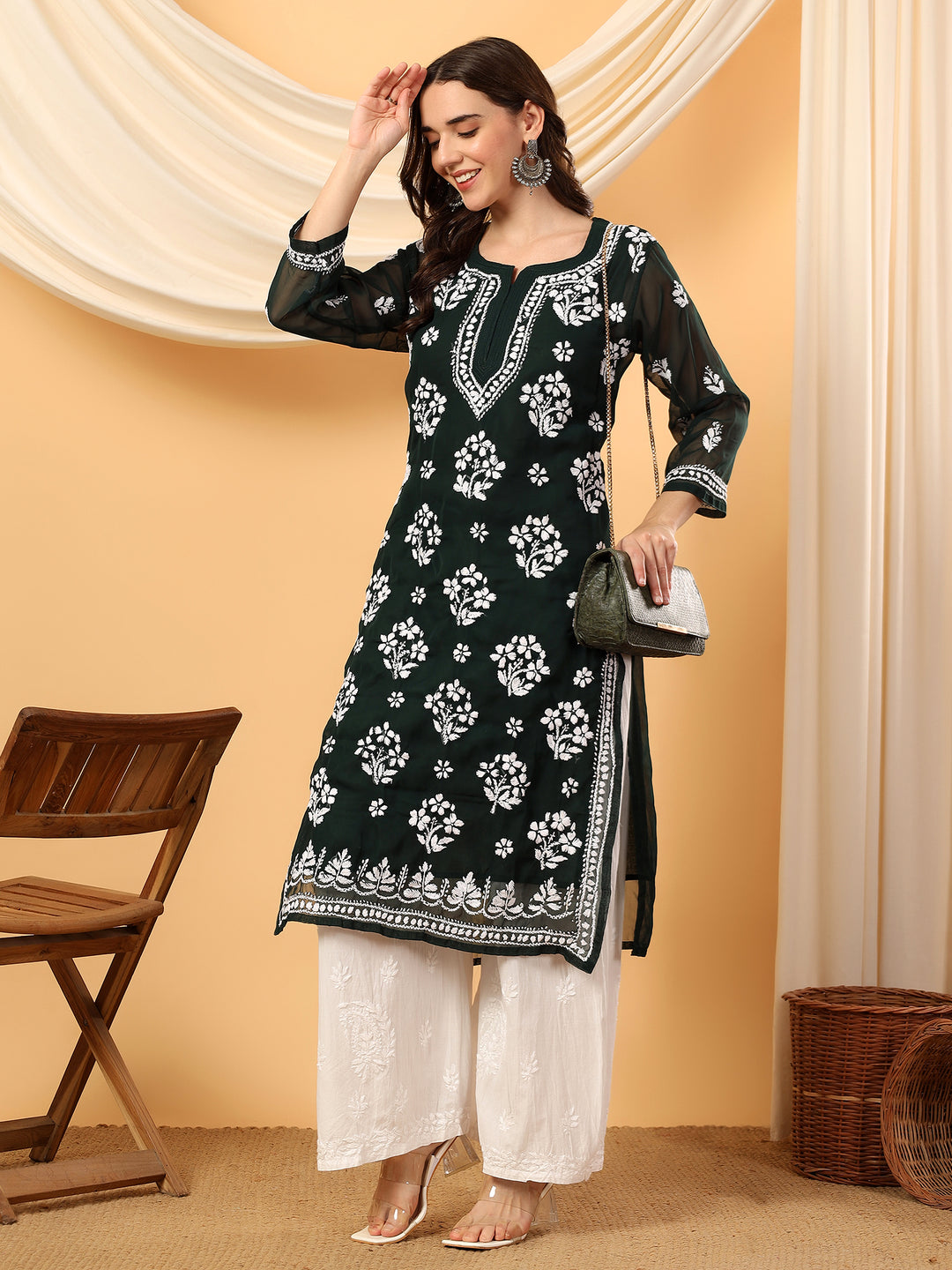 Jannat Chikankari Sheer Georgette Straight Kurta