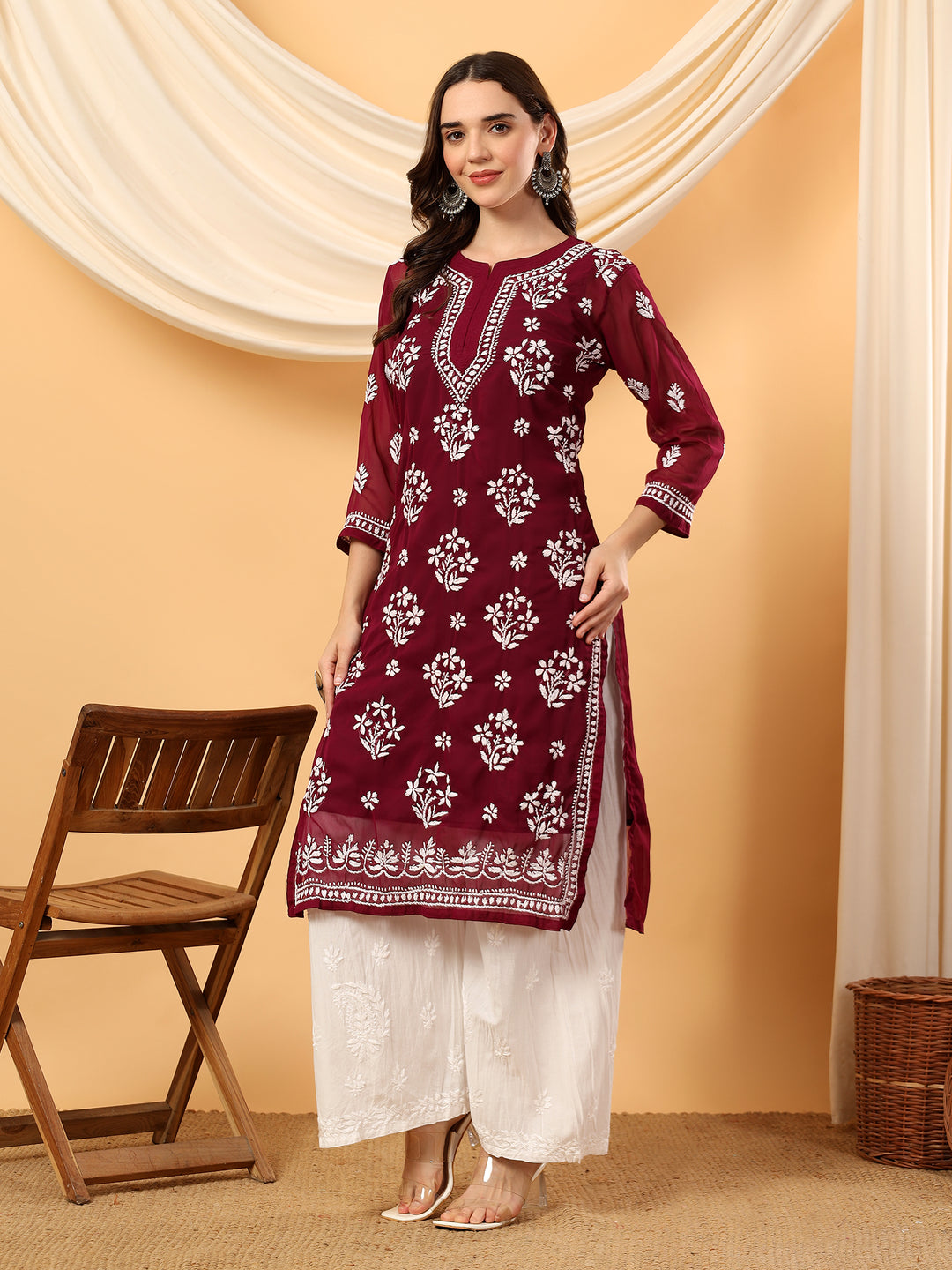 Jannat Chikankari Sheer Georgette Straight Kurta