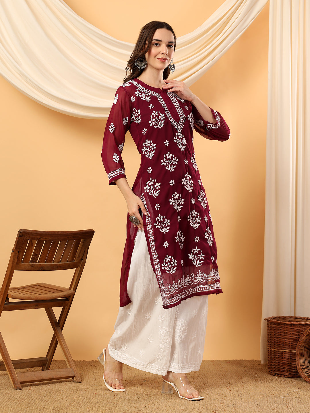 Jannat Chikankari Sheer Georgette Straight Kurta