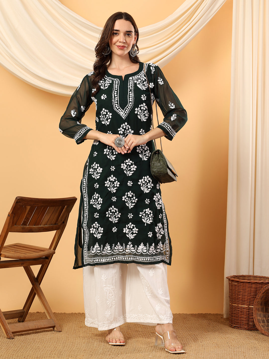 Jannat Chikankari Sheer Georgette Straight Kurta