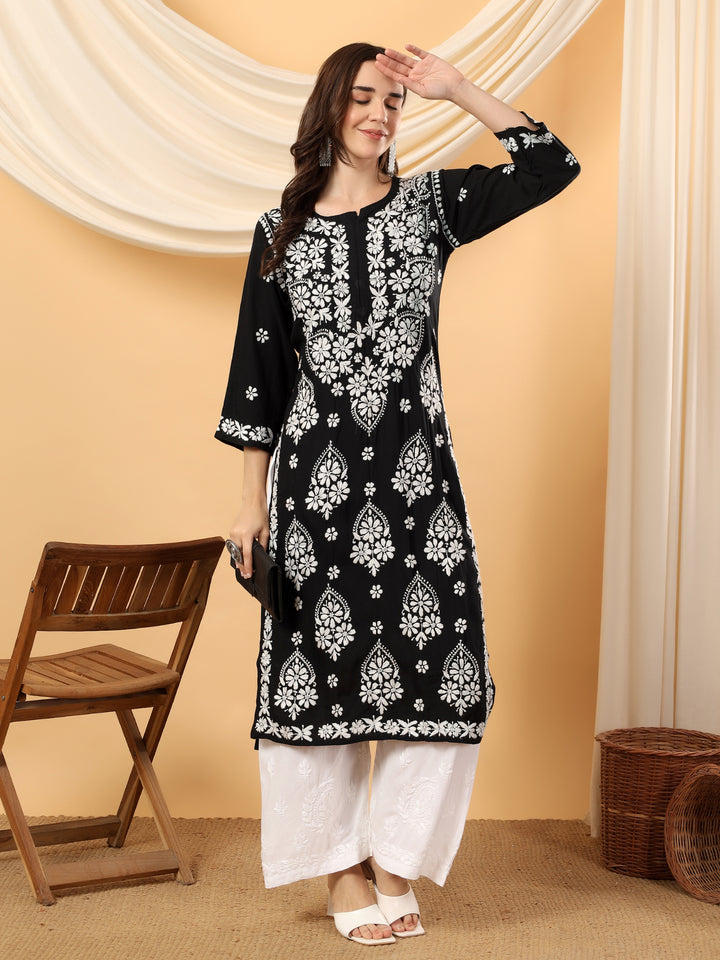 Rosy Chikankari Rayon Straight Kurta