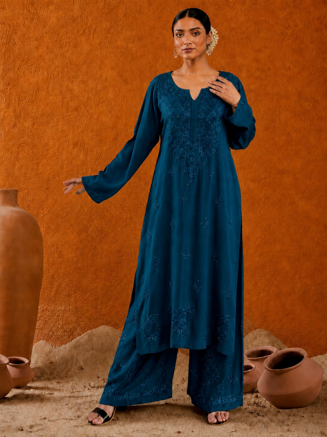 Avika Rayon Chikankari Mukaish Co-ord Set